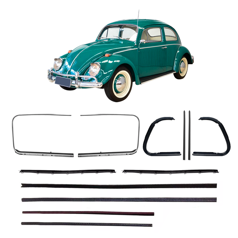 <transcy>Door Window Run Channel + Vent Window Weatherstrip Seal Kit VW Beetle 1959 to 1970</transcy>