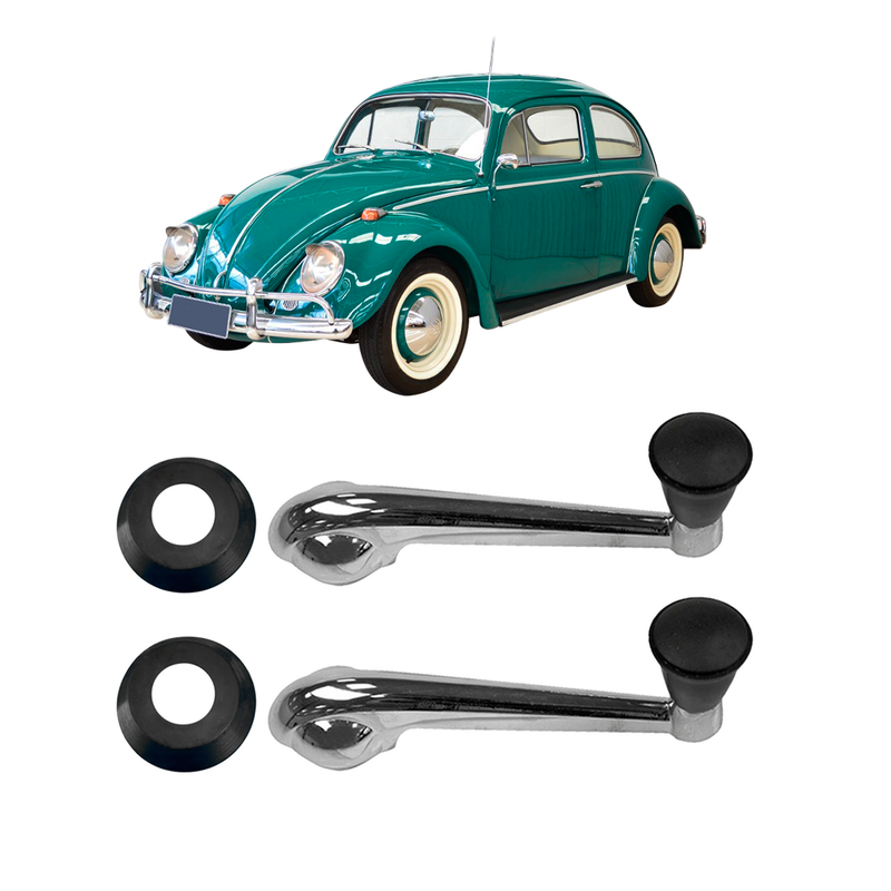 <transcy>Window Crank Handle Chrome Black Knob With Frame Kit VW Beetle 1959 to 1970 Karmann Ghia</transcy>