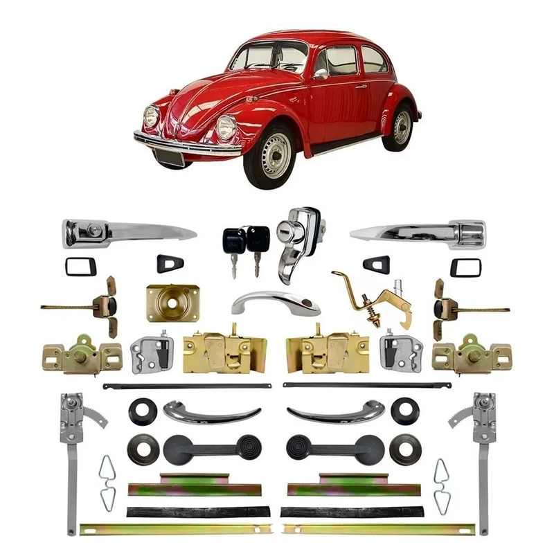<transcy>Complete Restoration Kit Door Hood DeckLid Engine Handle Latch Lock Cylinder Keys Manual Window Regulator VW Beetle 1971 to 1977</transcy>