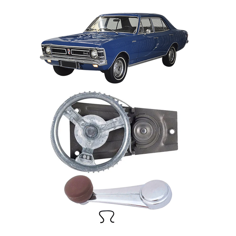<transcy>Rear Window Regulator Crank Handle Chrome with Brown Knob Kit Opel Commodore Rekord C 4 doors 1968 to 1984</transcy>