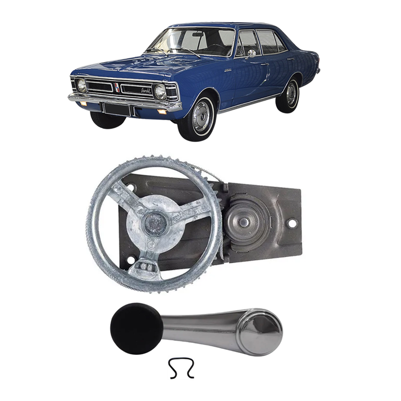 <transcy>Rear Window Regulator Crank Handle Chrome with Black Knob Kit Opel Commodore Rekord C 4 doors 1968 to 1984</transcy>