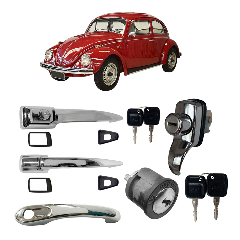 <transcy>Door Hood Engine Handle Ignition Cylinder With Keys Kit VW Beetle 1971 to 1976</transcy>