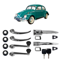 <transcy>Exterior and Interior Door Handle with Keys and Window Crank Chrome and Black Kit VW Beetle 1959 to 1970</transcy>