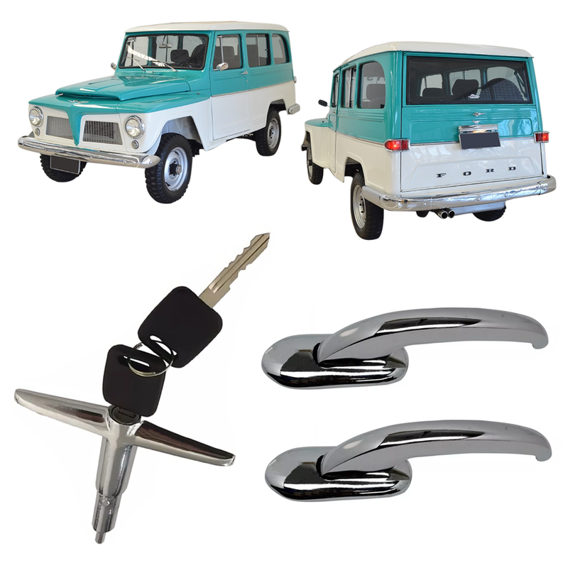 <transcy>Trunk Handle with Lock Cylinder 2 Keys Ford Rural Willys Jeep Station Wagon</transcy>