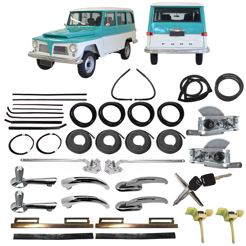 Kit Restauração Maçaneta Borracha Porta Vidro Rural Willys