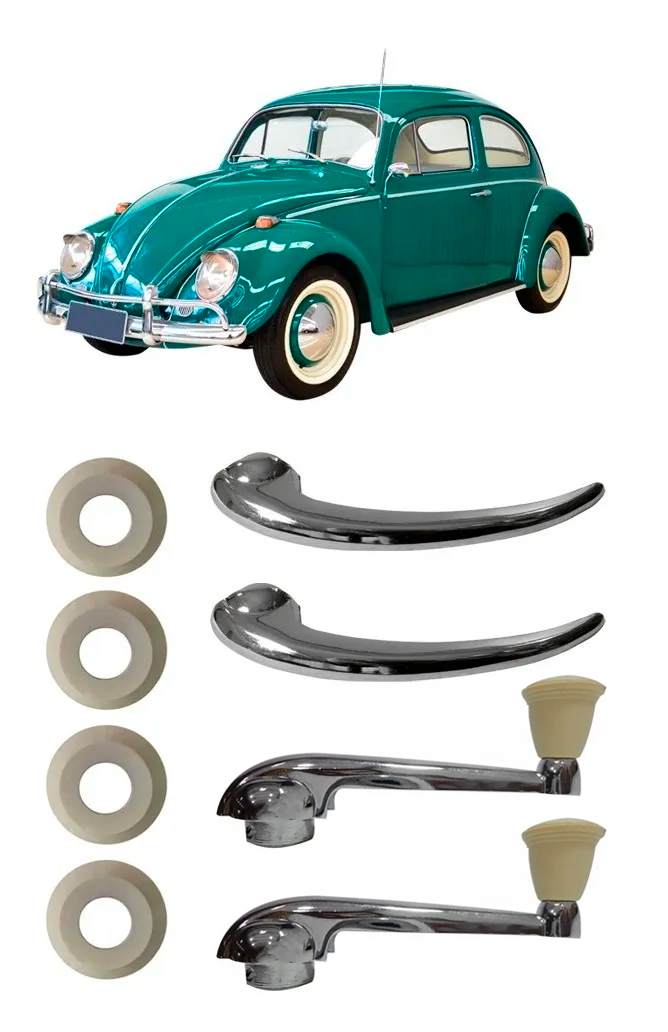 <transcy>Interior Door Handle And Window Crank Handle With Frame Chrome Ivory VW Beetle 1959 to 1970 Karmann Ghia</transcy>